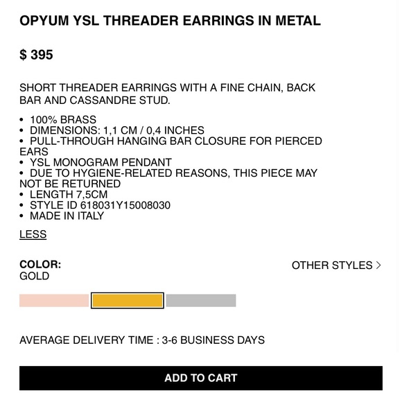 OPYUM YSL THREADER EARRINGS IN METAL - Picture 2 of 8